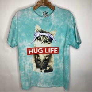 ODM Hug Life Graphic Tee Tie Dye Kitten Sz Medium
